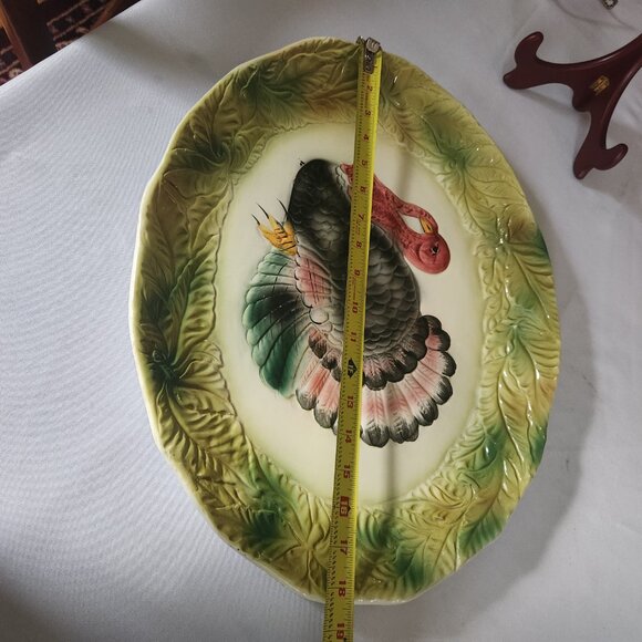 Turkey Serving Platter Plate Thanksgiving 14x18" ITALY Leaf MCM Holiday Embossed - Picture 8 of 9